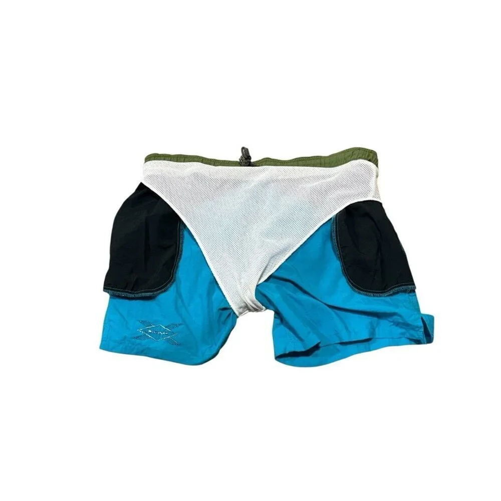 Vintage 80s 90s O’Neill Mens Large Turquoise Blue Embroidered Swim Trunks